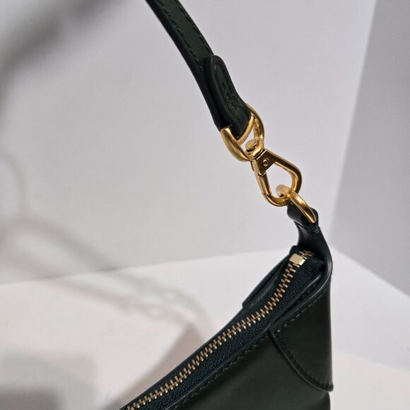 POLO RALPH LAUREN ID Leather Shoulder Bag Racing Green Gold small Crescent Purse - Picture 6 of 12